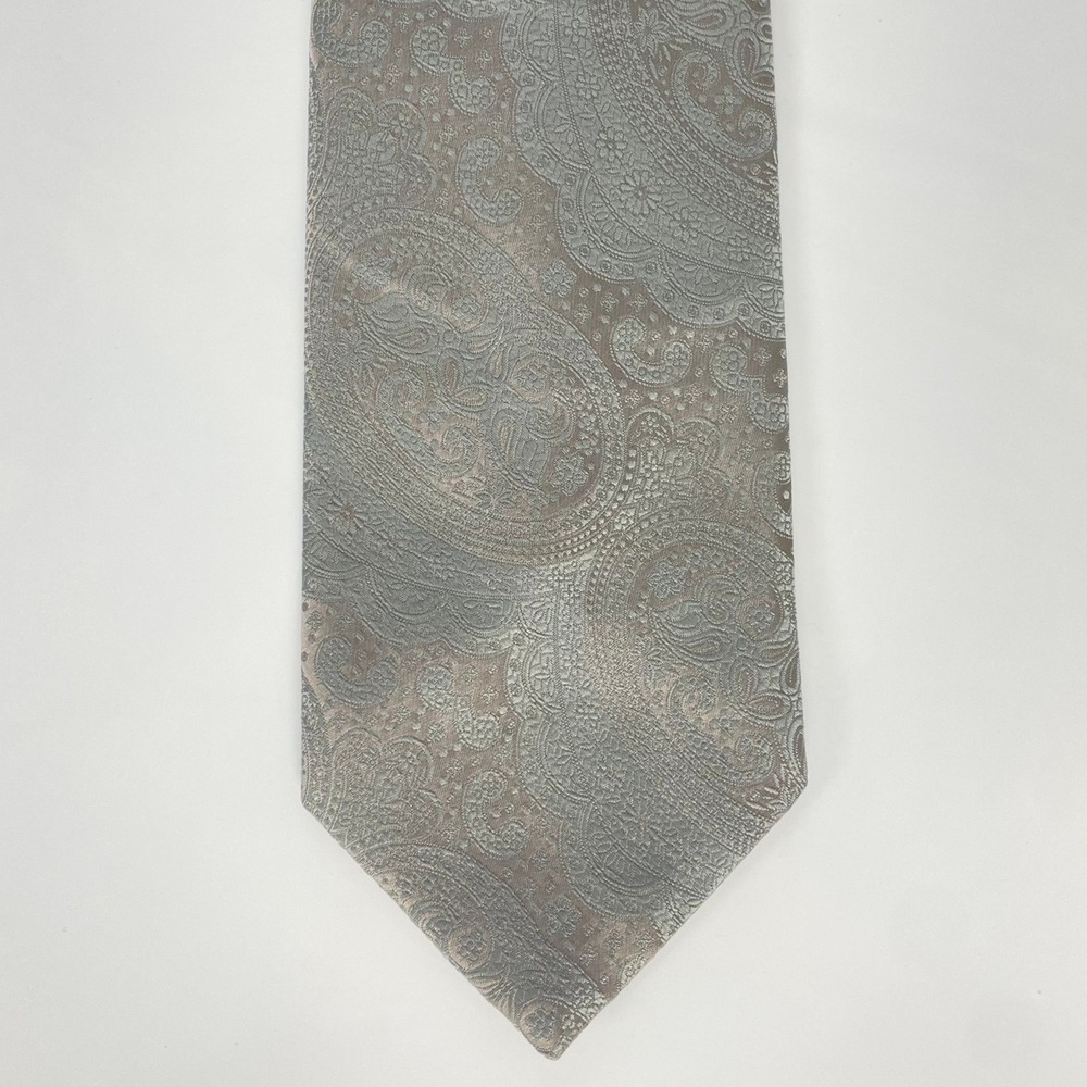 Vintage Tie Paisley Jacquard Silver Gray Damon Necktie Men 4.5" Wide Retro